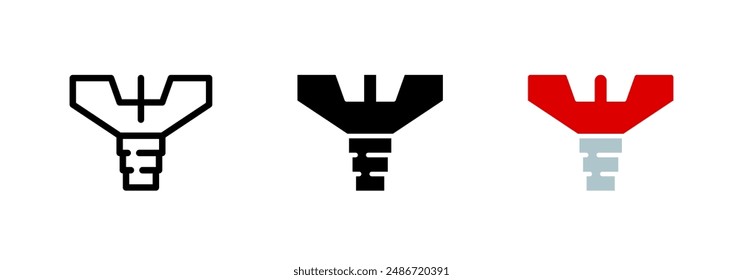 Icono de grifo. Ilustración vectorial de válvulas. Símbolo de tornillo. Manipular signo de punteo. Pictograma giratorio. Concepto de solapa aislado