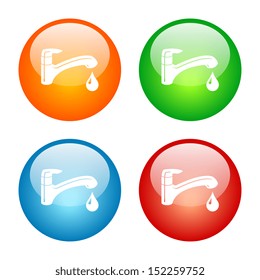 Faucet Icon.  Vector Glass Button Icon Set.
