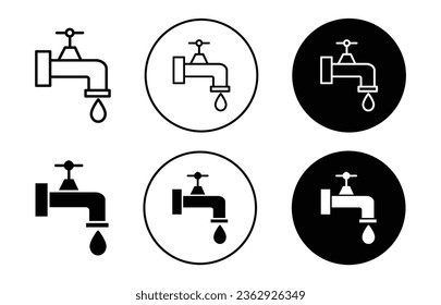 Faucet icon. water tap knob leaking symbol. Drop drip through pipe in home vector. washroom ooze sign.