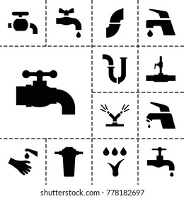 Faucet icons. set of 13 editable filled faucet icons such as tap, pipe, water pipe, hands washing
