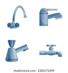 Faucet icons set cartoon vector. Various water faucet and mixer tap. Interior detail, plumbing