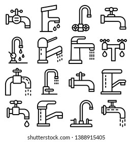 Faucet icons set. Outline set of faucet vector icons for web design isolated on white background