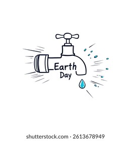 Faucet Illustration for Earth Day Highlighting Sustainable Water Conservation Awareness Use Campaign Environmental Care