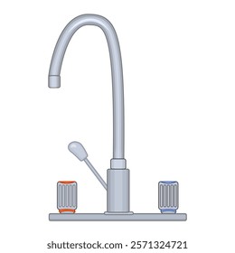 Faucet isolated on white background. Water faucet or mixer tap.Metal crane for plumbing.Plumbing and water supply.Steel chrome plated water supply faucet for bathroom, kitchen sink.Vector illustration