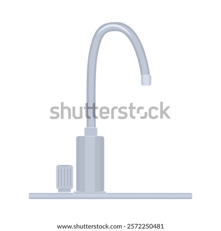 Faucet isolated on white background. Water faucet or mixer tap.Metal crane for plumbing.Plumbing and water supply.Steel chrome plated water supply faucet for bathroom, kitchen sink.Vector illustration
