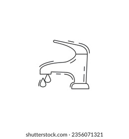 faucet line icon. Dripping tap with drop thin line icon.