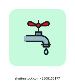 Icono de línea de grifo. Caída, caída, baño, golpecito. Concepto de agua. Se puede utilizar para temas como goteo, lavado de manos, higiene