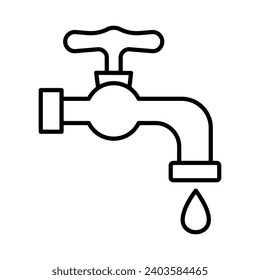 Faucet line icon. Water, drop, bath, sink, plumber, plumbing, valve, shower, pipe, leak. Vector icons for business and advertising