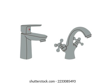 Faucet mixer. Two different bathroom faucets. Vector isolated illustrations on a white background.