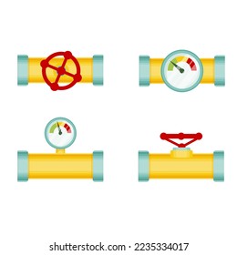Wasserhahn auf der Pipeline. Designer für Pipeline-Systeme Vektorgrafik von Rohren und Rohren Zeichen. Windgrafik einzeln auf weißem Hintergrund.