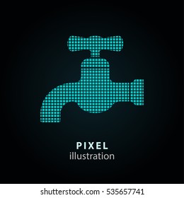 Faucet - pixel icon. Vector Illustration. Design logo element. Isolated on black background. It is easy to change to any color.