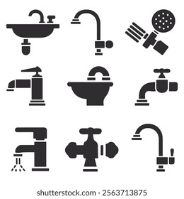 Faucet and Plumbing Fixtures Icons