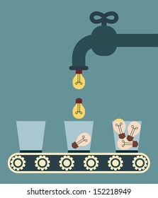 Faucet pouring the light bulb into glass, Illustration eps10