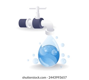 El grifo Autorización una fuente de agua limpia, ilustración 3d isométrica plana