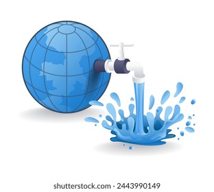 Faucet releases water from the earth, flat isometric 3d illustration