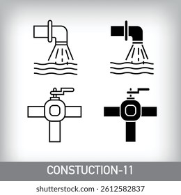 Faucet, sewer and pipeline line icon design. Simple linear and flat construction icon set.