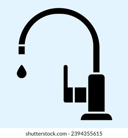 Faucet solid icon. Sink, curved pipe tap with water drop. Home-style kitchen vector design concept, glyph style pictogram on white background, use for web and app. Eps 10