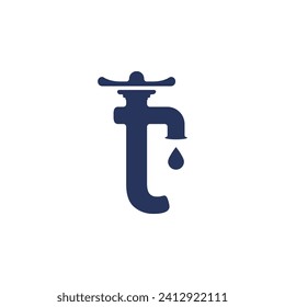 Vector del logotipo de la letra T del grifo. Sencillo y moderno. Adecuado para la construcción, fontanería, industrias mecánicas o de negocios con logotipos.