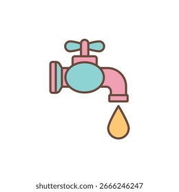 A faucet or tap with a single water drop. A powerful symbol for water conservation, saving resources, and preventing waste.