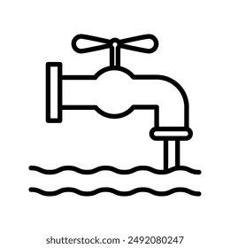 Icono de agua de grifo con logo lineal en blanco y negro