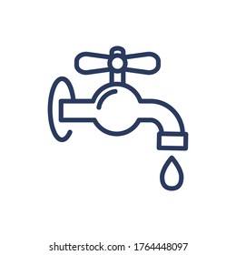Faucet thin line icon. Water drop, tap, bathroom isolated outline sign. Hygiene, healthcare, fresh water concept. Vector illustration symbol element for web design and apps