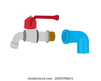 Faucet for turning on and off water on a white background