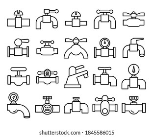 faucet and valve line icons set