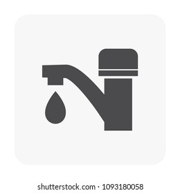 Faucet vector icon. For bathroom sink or wash basin. Include water drop, leak or leaky water. Household or equipment for flow control, release liquid from plumbing system. Include handle, pipe, valve.