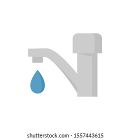 Faucet vector icon. For bathroom sink or wash basin. Include water drop, leak or leaky water. Household or equipment for flow control, release liquid from plumbing system. Include handle, pipe, valve.