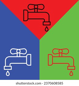 Faucet Vector Icon, Lineal style icon, from Agriculture icons collection, isolated on Red, Blue and Green Background.