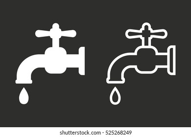 Faucet vector icon. White illustration isolated on black background for graphic and web design.
