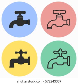 Faucet vector icons set. Black illustration isolated for graphic and web design.