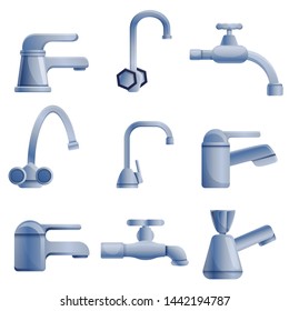 Faucet vector icons set. Cartoon set of faucet vector icons for any web design