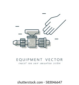 Faucet. Vector illustration for drip irrigation. Modern style mono line.