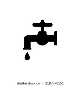 Faucet vector illustration with dripping water drop, flat icon vectorized in black color isolated on white background.