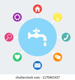 Faucet with water drop icon. Vector tap symbol. 