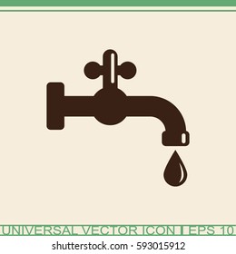 Faucet with water drop icon. Vector tap symbol. 