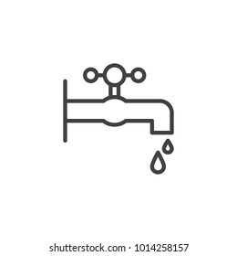 Faucet and water drop line icon, outline vector sign, linear style pictogram isolated on white. Water tap symbol, logo illustration. Editable stroke