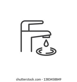 Faucet with water drop line icon. linear style sign for mobile concept and web design. Water tap with drop outline vector icon. Save the water symbol, logo illustration. Pixel perfect vector graphics