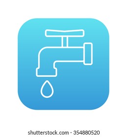 Faucet with water drop line icon for web, mobile and infographics. Vector white icon on the blue gradient square with rounded corners isolated on white background.