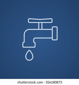 Faucet with water drop line icon for web, mobile and infographics. Vector light blue icon isolated on blue background.