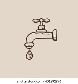 Faucet with water drop sketch icon.