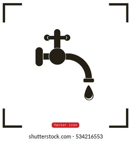 Faucet with water drop vector icon. Vector tap symbol. Dripping tap icon.