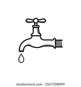 Faucet with water drop vector sketch icon isolated on background. Hand drawn Faucet sketch icon for infographic, website or app