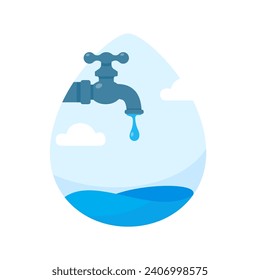 Faucet with water drops falling on the earth Water resource conservation concept