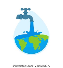 Faucet with water drops falling on the earth Water resource conservation concept