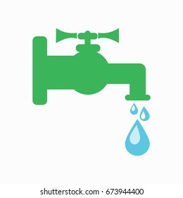 Faucet and water drops. Vector. Illustration on white background. The concept - ecology, environmental conservation, water.