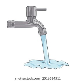 Faucet with water flow on white background