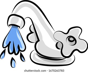 Faucet with water, illustration, vector on white background.