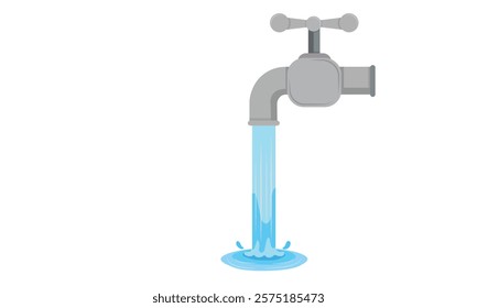 Faucet with water on isolated white background